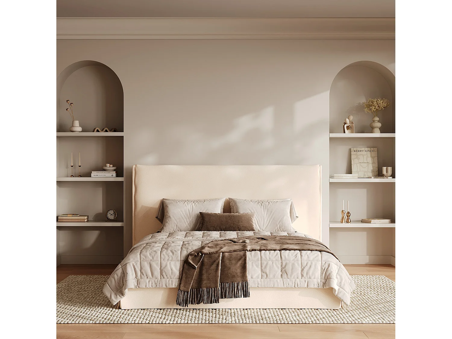 Letto contenitore 160x200 cm in tessuto bianco sfoderabile - Safia