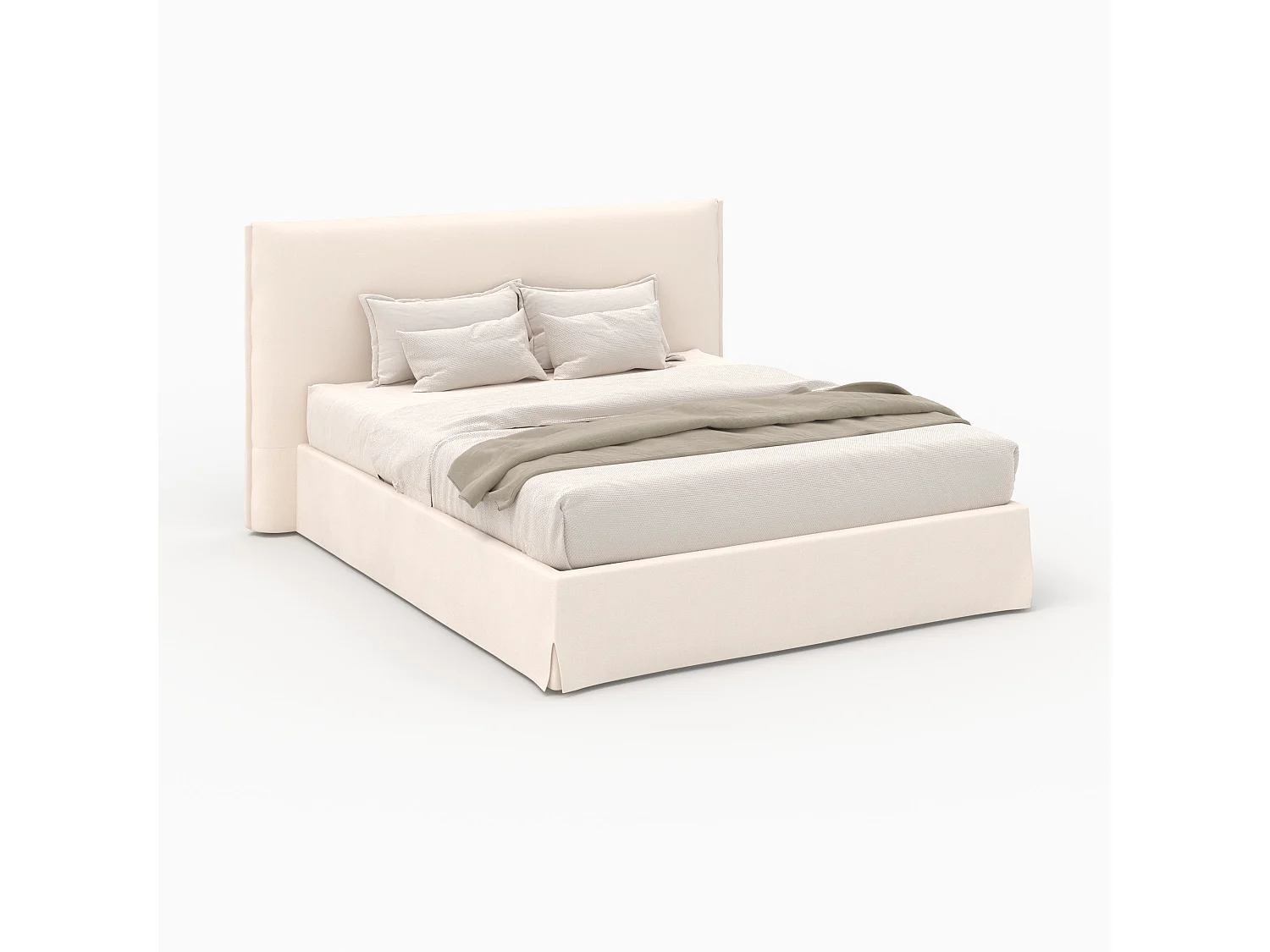 Lit coffre 160x200 cm en tissu blanc déhoussable - Safia