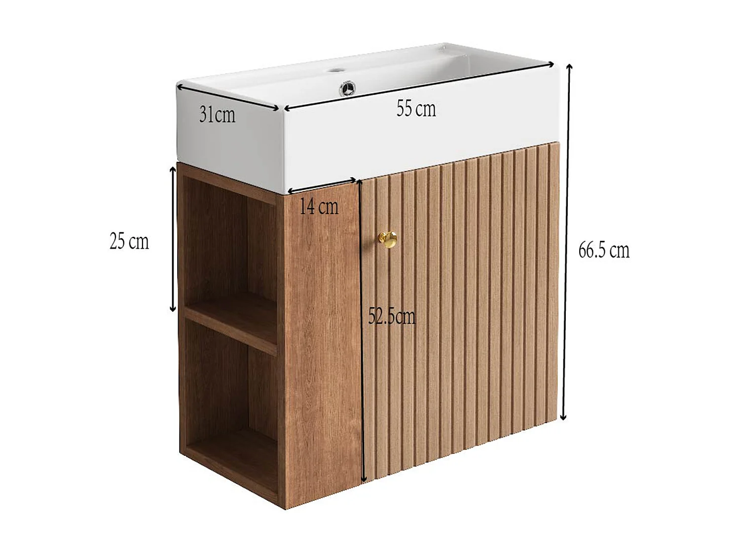 Szafka łazienkowa wisząca z umywalką - 55 x 31 x 66,5 cm - z 1 drzwiami i półką - MDF - brązowa