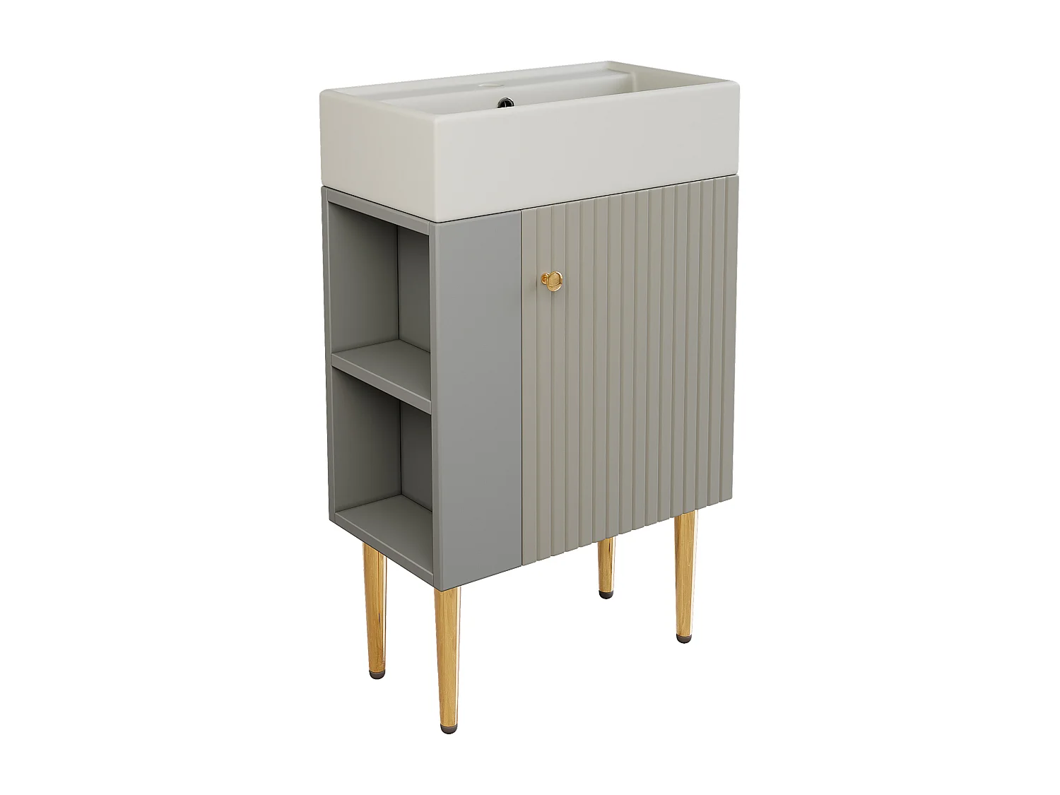 Meuble de salle de bain avec vasque - 55 x 31 x 91.5 cm - avec 2 tiroirs - MDF - gris + blanc