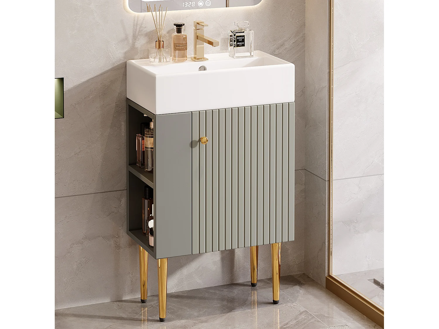 Mobile lavabo per bagno - 55 x 31 x 91,5 cm - con 2 cassetti - MDF - grigio + bianco