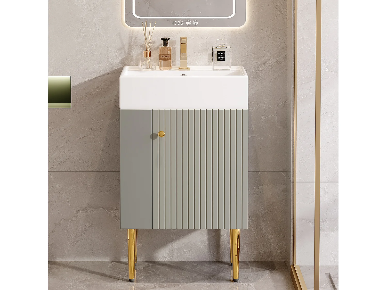 Mobile lavabo per bagno - 55 x 31 x 91,5 cm - con 2 cassetti - MDF - grigio + bianco