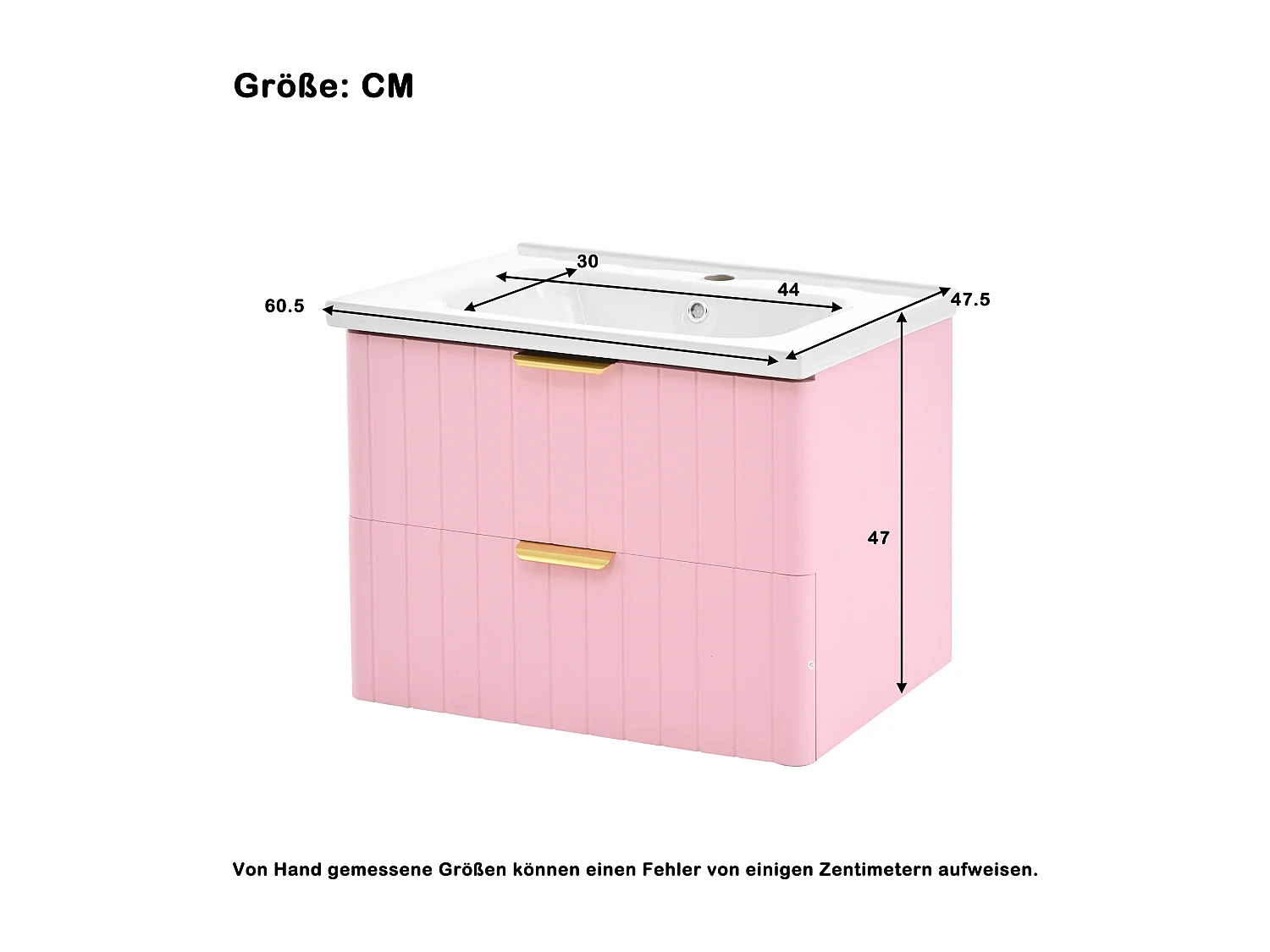 Mobile lavabo sospeso per bagno con lavabo in ceramica - 60,5 x 47,5 x 47 cm - con 2 cassetti - MDF - rosa