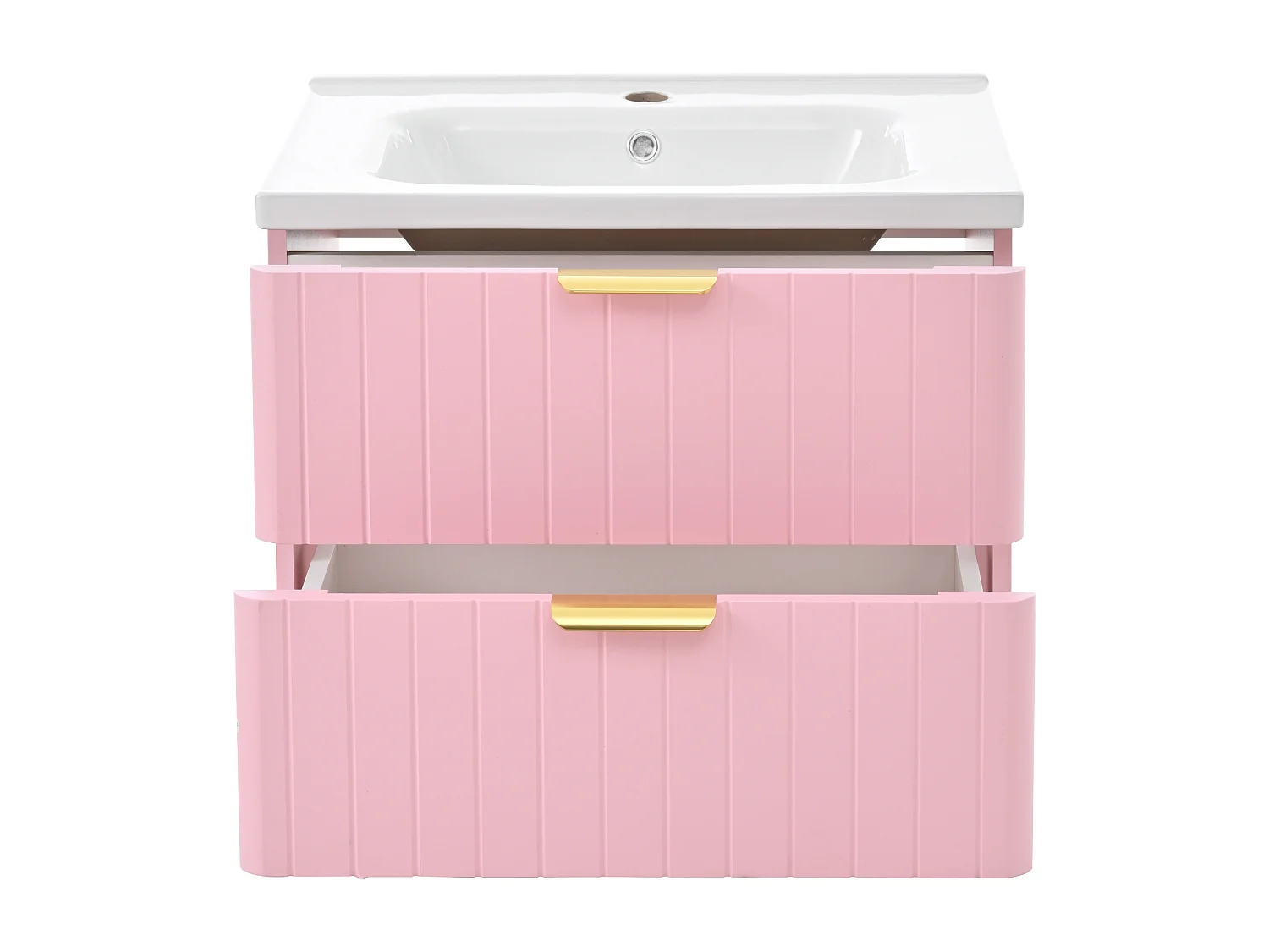 Mobile lavabo sospeso per bagno con lavabo in ceramica - 60,5 x 47,5 x 47 cm - con 2 cassetti - MDF - rosa