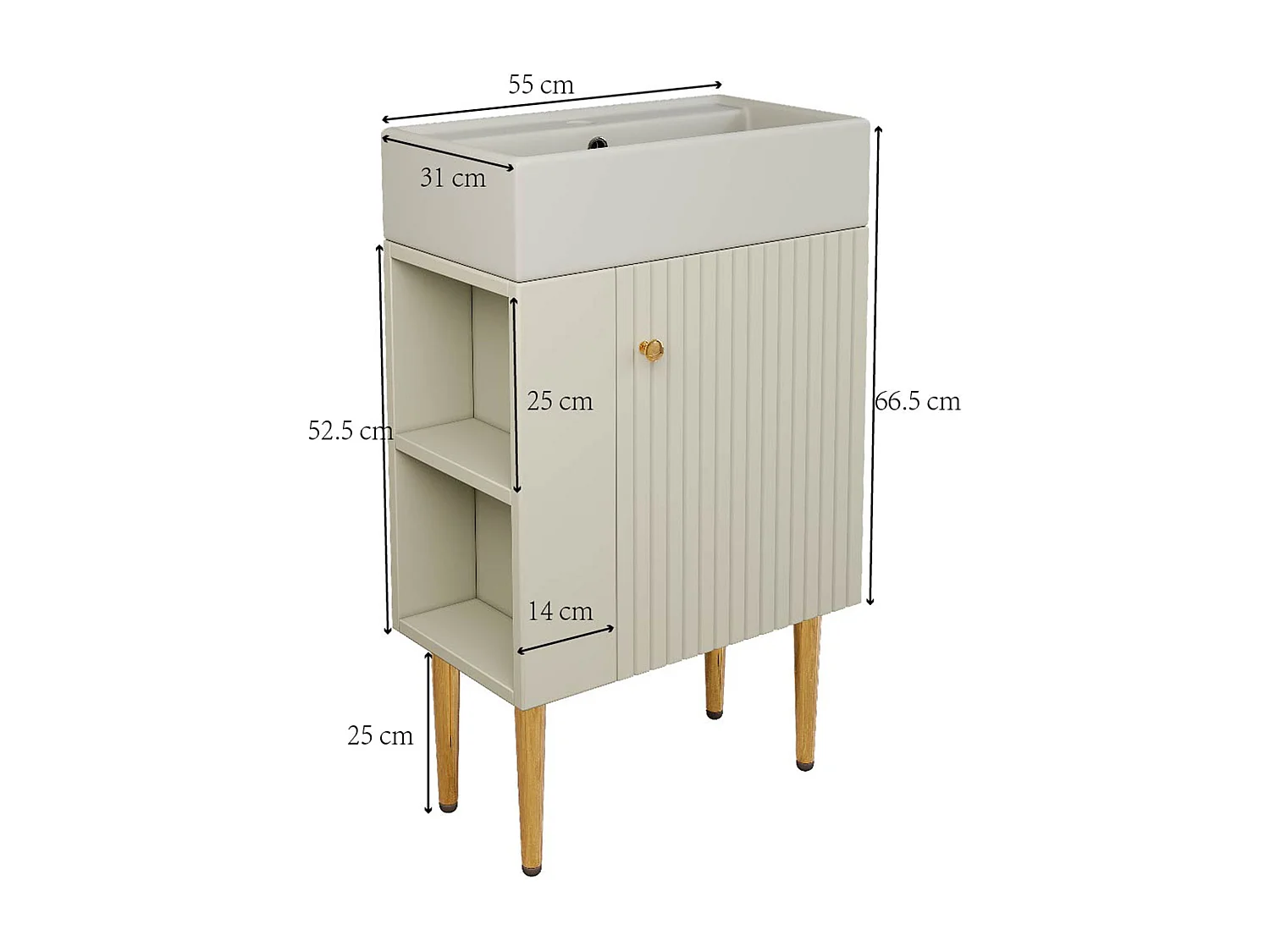 Meuble de salle de bain avec vasque - 55 x 31 x 91.5 cm - avec 2 tiroirs - MDF - blanc