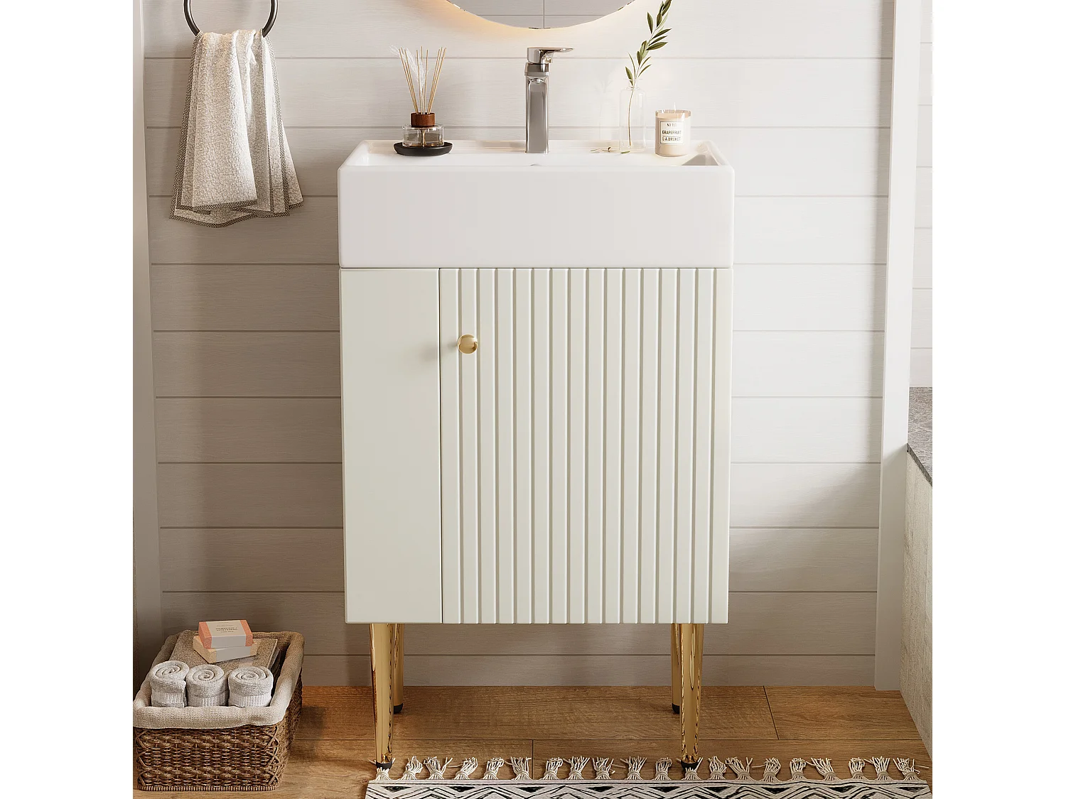 Meuble de salle de bain avec vasque - 55 x 31 x 91.5 cm - avec 2 tiroirs - MDF - blanc