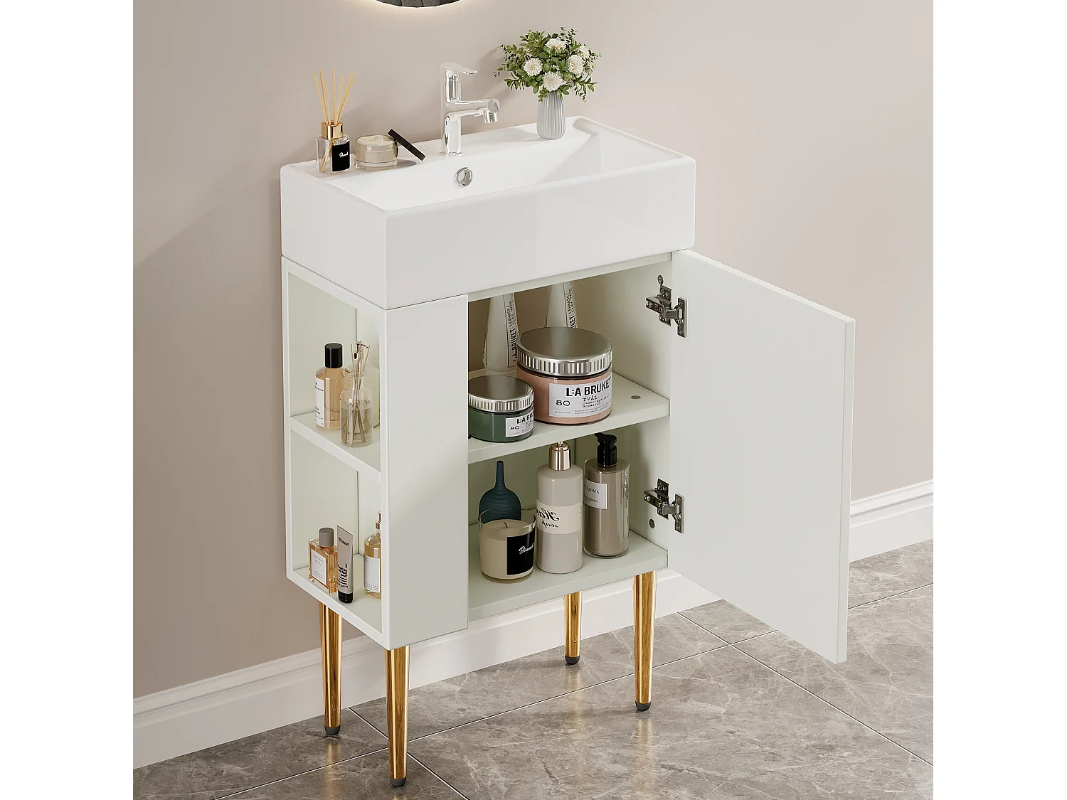 Mobile lavabo per bagno - 55 x 31 x 91,5 cm - con 2 cassetti - MDF - bianco