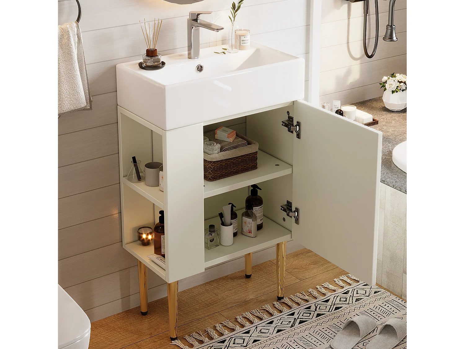 Mobile lavabo per bagno - 55 x 31 x 91,5 cm - con 2 cassetti - MDF - bianco