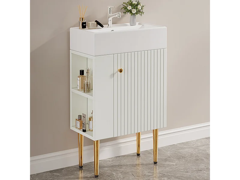 Meuble de salle de bain avec vasque - 55 x 31 x 91.5 cm - avec 2 tiroirs - MDF - blanc