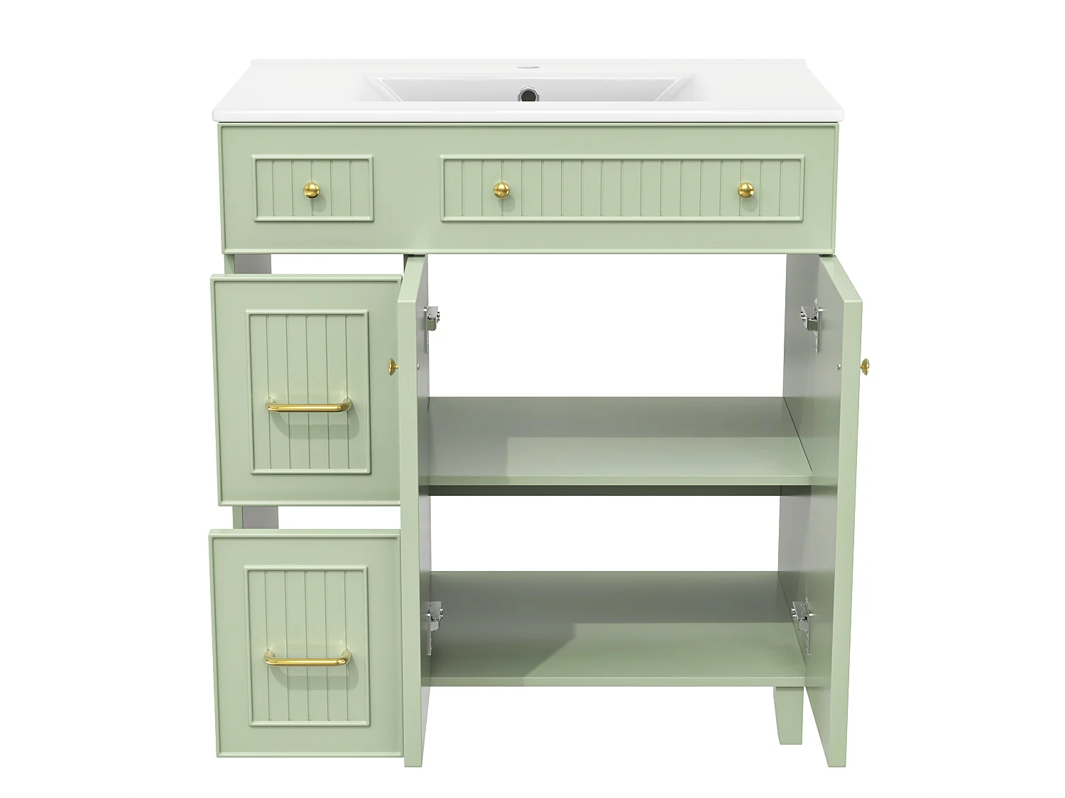 Mobile lavabo da bagno con lavabo in ceramica - 81,7 x 46,8 x 90 cm - con 2 cassetti + 2 ante - MDF - verde