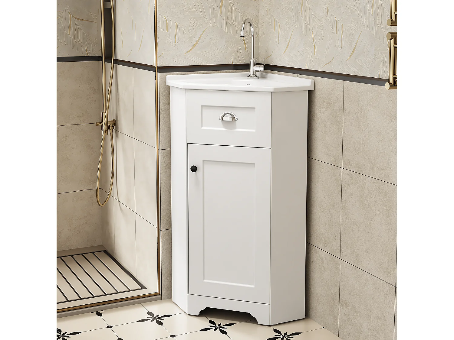 Mobile lavabo da bagno con lavabo singolo in ceramica - 59 x 42,5 x 90,5 cm - con 1 anta - MDF - bianco.