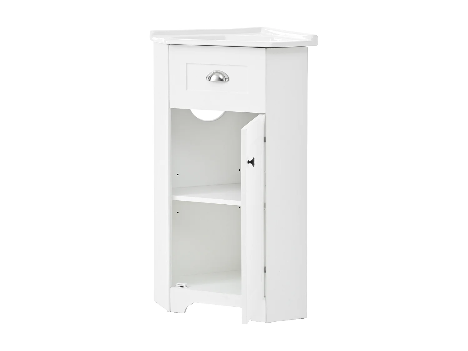 Mobile lavabo da bagno con lavabo singolo in ceramica - 59 x 42,5 x 90,5 cm - con 1 anta - MDF - bianco.