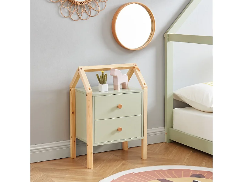 Table de chevet TINY vert et pin massif 46cm