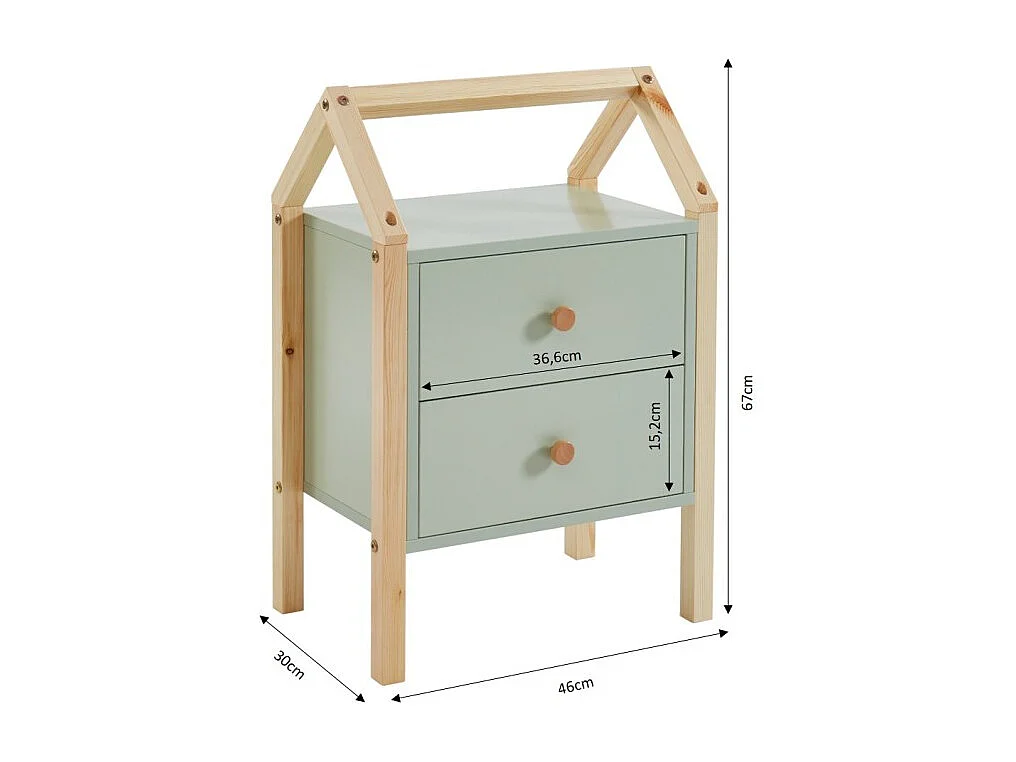 Table de chevet TINY vert et pin massif 46cm