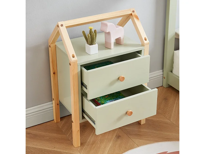 Table de chevet TINY vert et pin massif 46cm