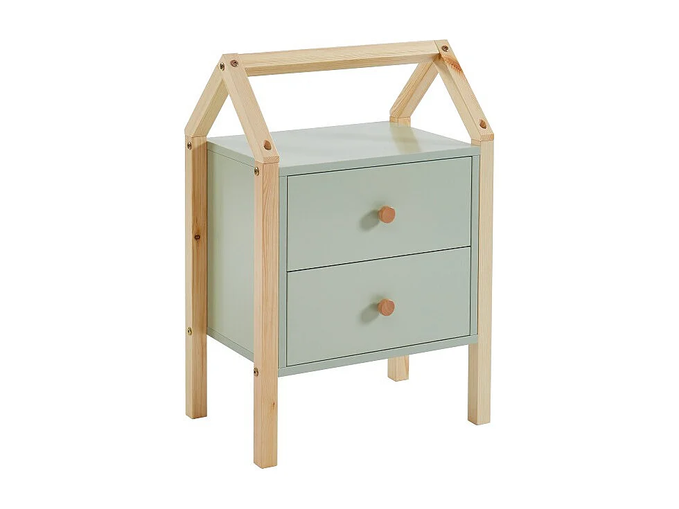 Table de chevet TINY vert et pin massif 46cm