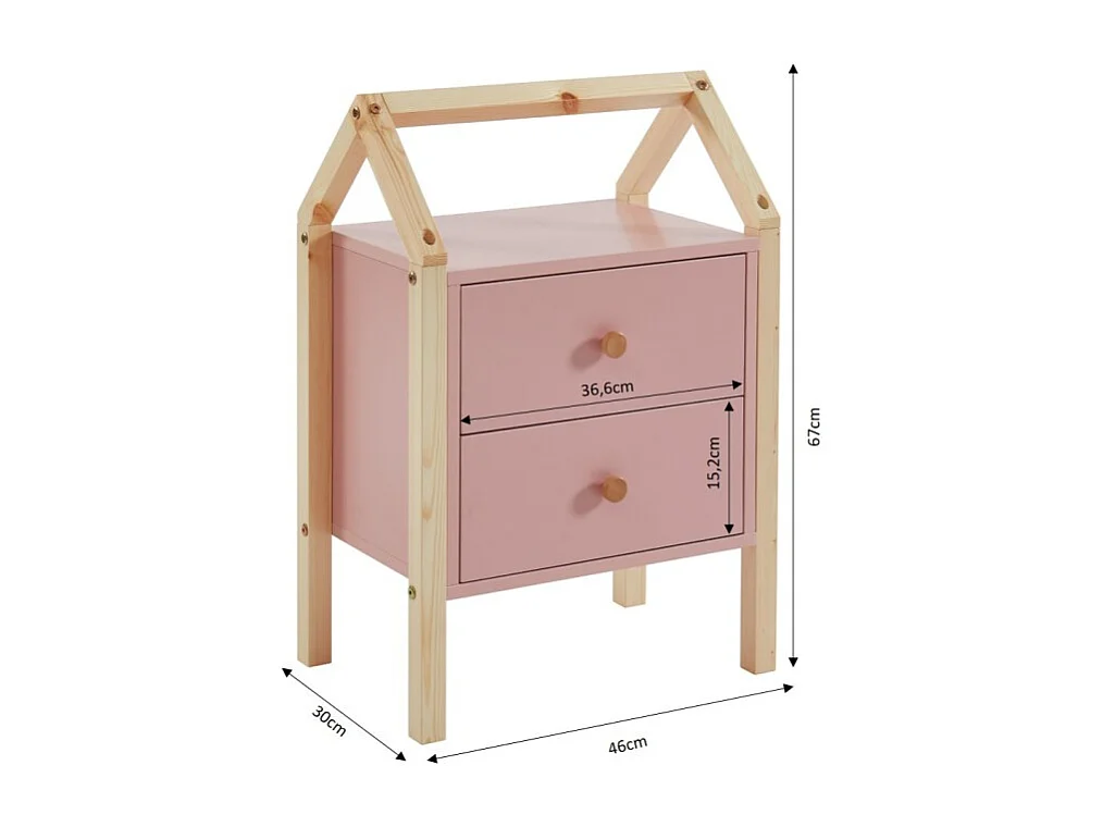 Table de chevet TINY rose et pin massif 46cm