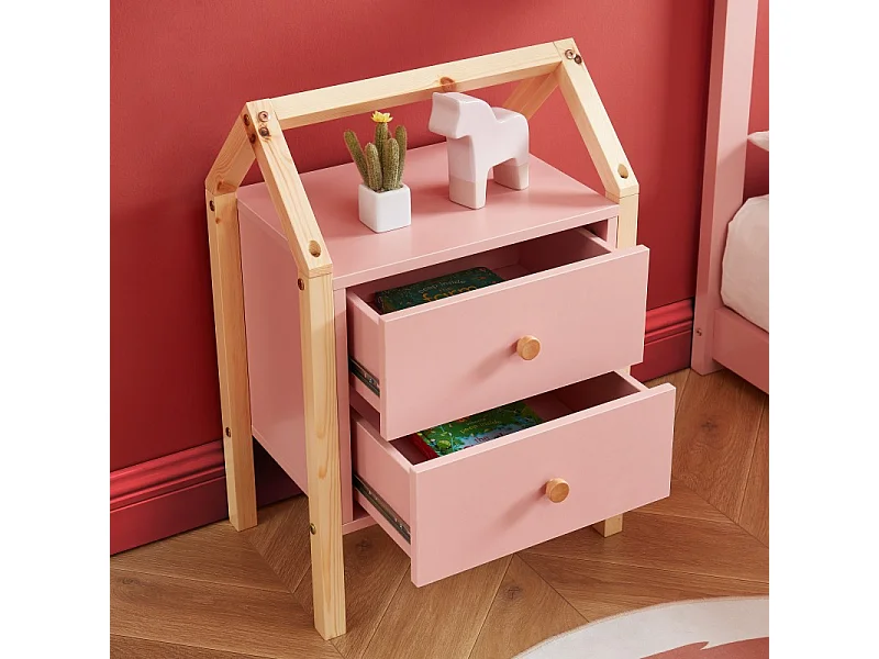 Table de chevet TINY rose et pin massif 46cm