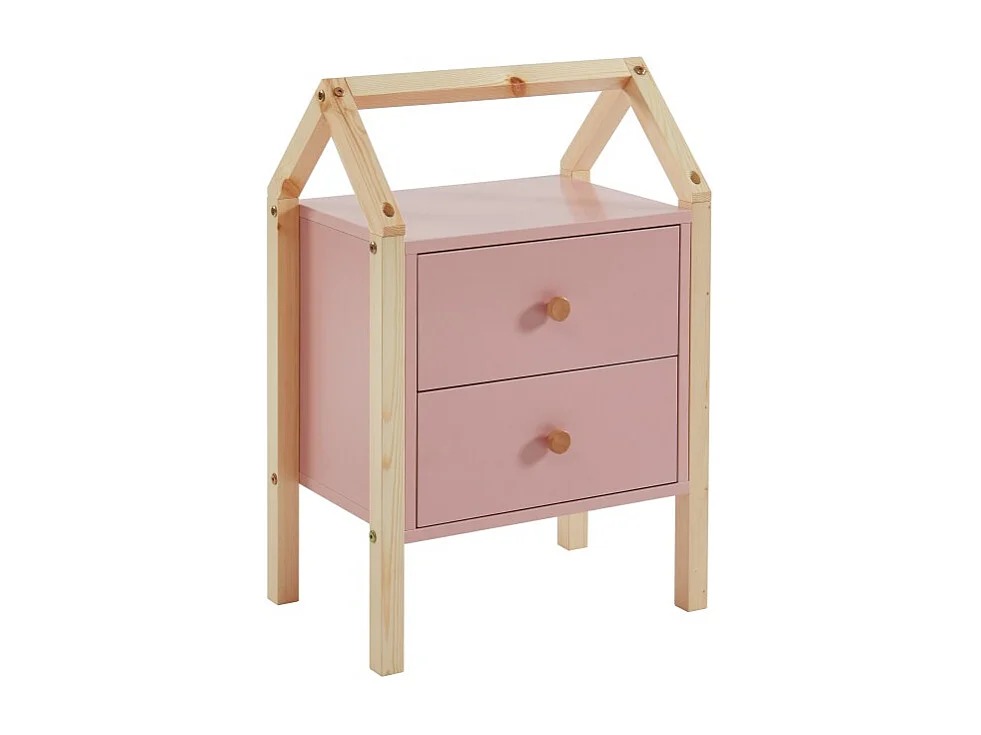 Table de chevet TINY rose et pin massif 46cm