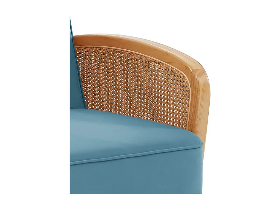 Canapé droit LEA convertible 3 places cannage et velours bleu