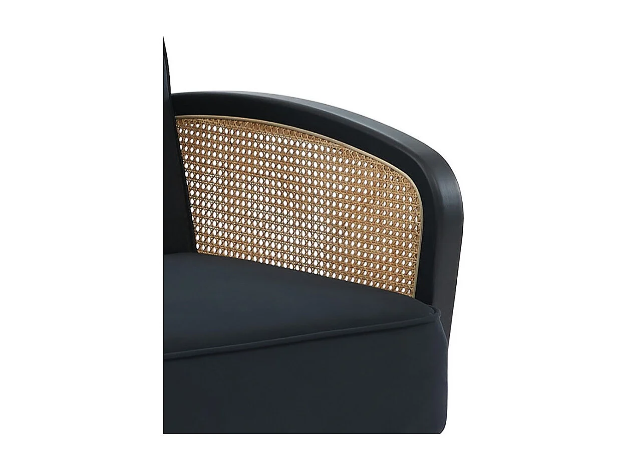 Canapé droit LEA convertible 3 places cannage et velours noir