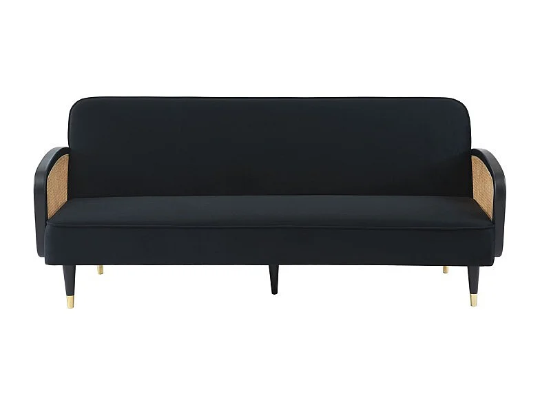 Canapé droit LEA convertible 3 places cannage et velours noir