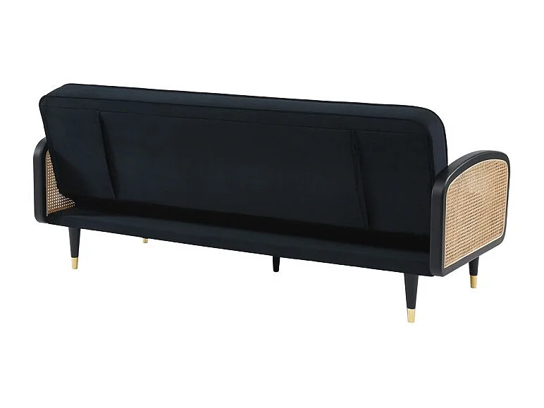 Canapé droit LEA convertible 3 places cannage et velours noir