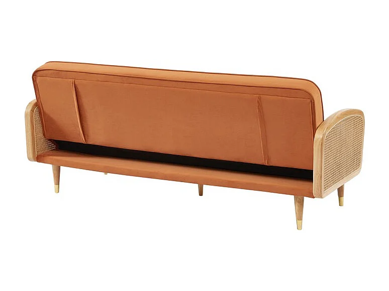 Canapé droit LEA convertible 3 places cannage et velours ocre