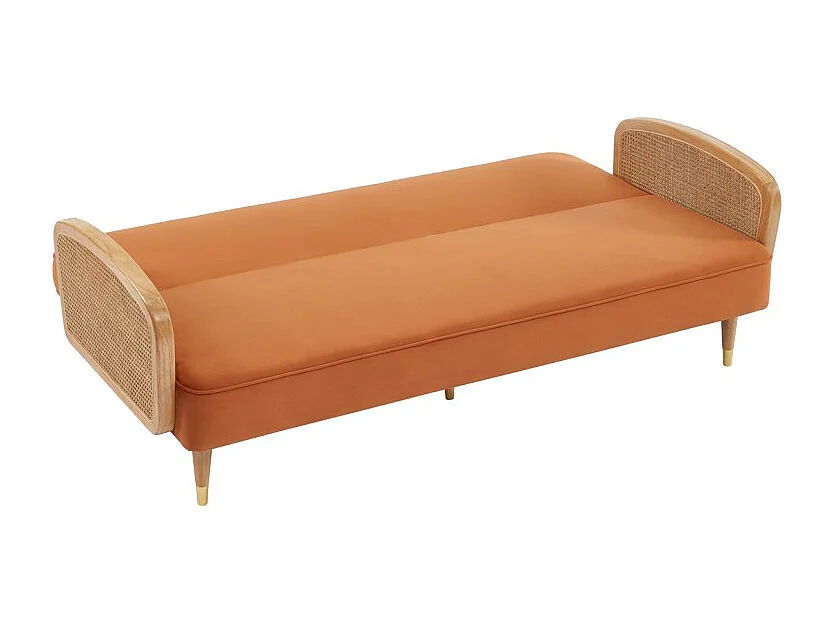 Canapé droit LEA convertible 3 places cannage et velours ocre