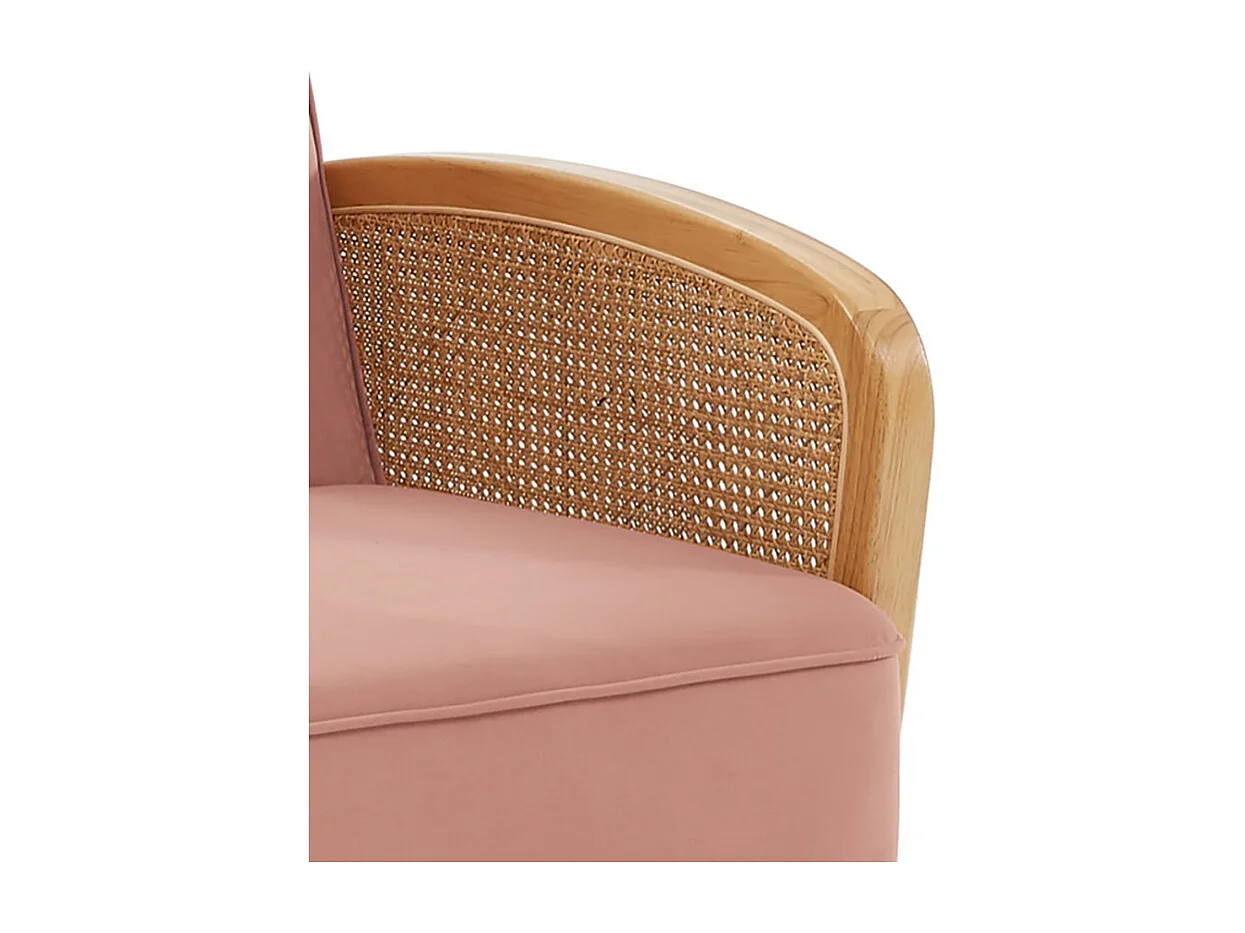 Canapé droit LEA convertible 3 places cannage et velours vieux rose