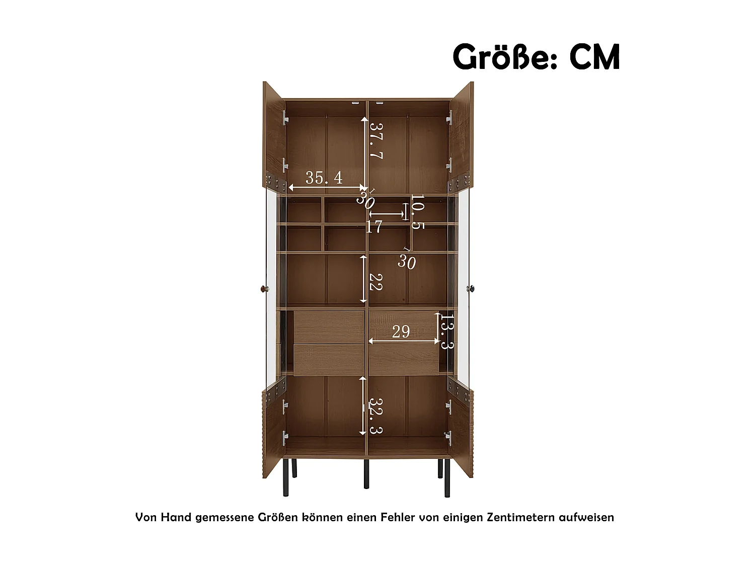 Vetrina riutilizzabile con finitura noce - 75,5 x 35 x 164,5 cm - frontale in vetro + ripiano + cassetto nascosto - MDF - naturale