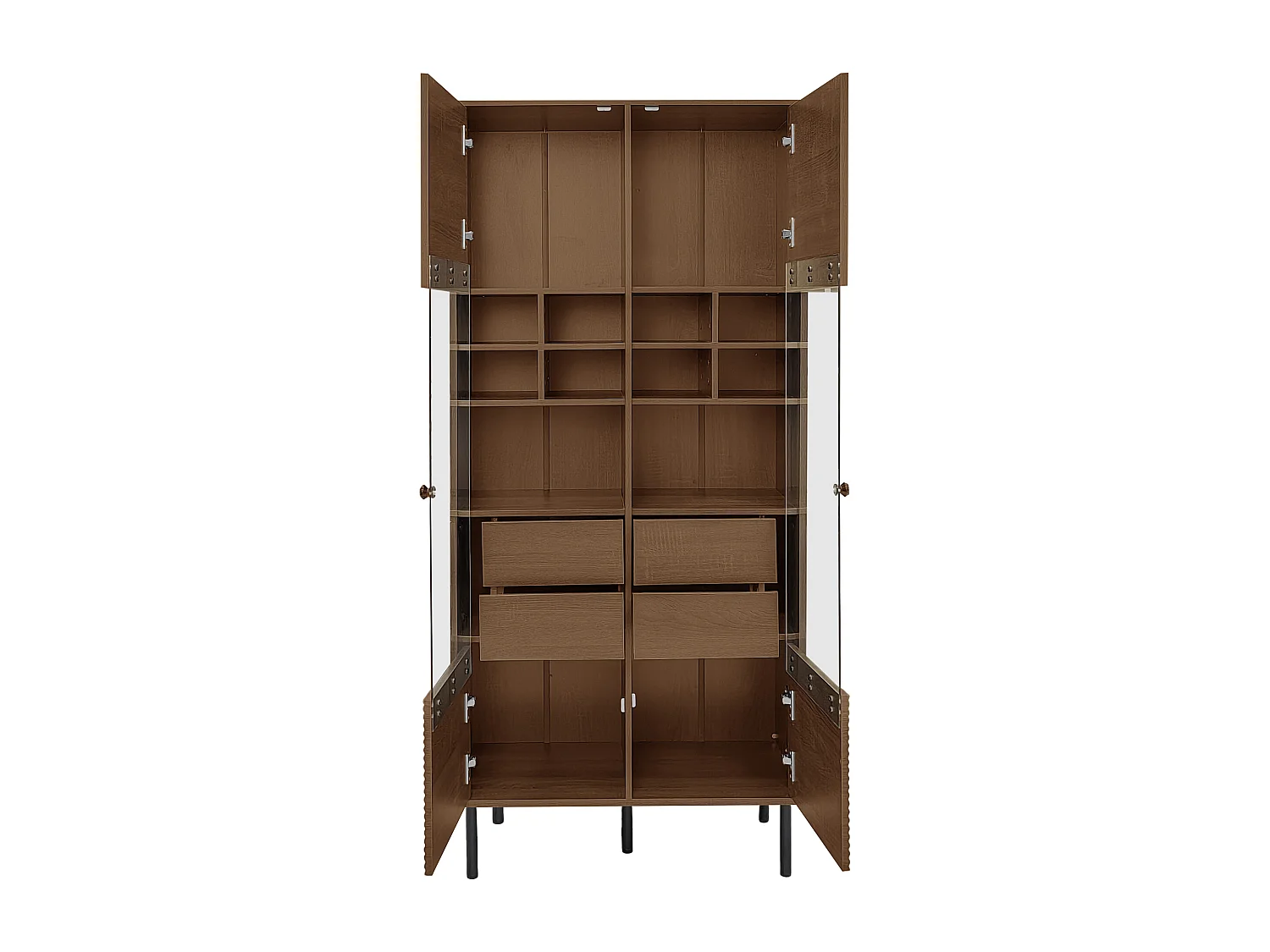 Vetrina riutilizzabile con finitura noce - 75,5 x 35 x 164,5 cm - frontale in vetro + ripiano + cassetto nascosto - MDF - naturale