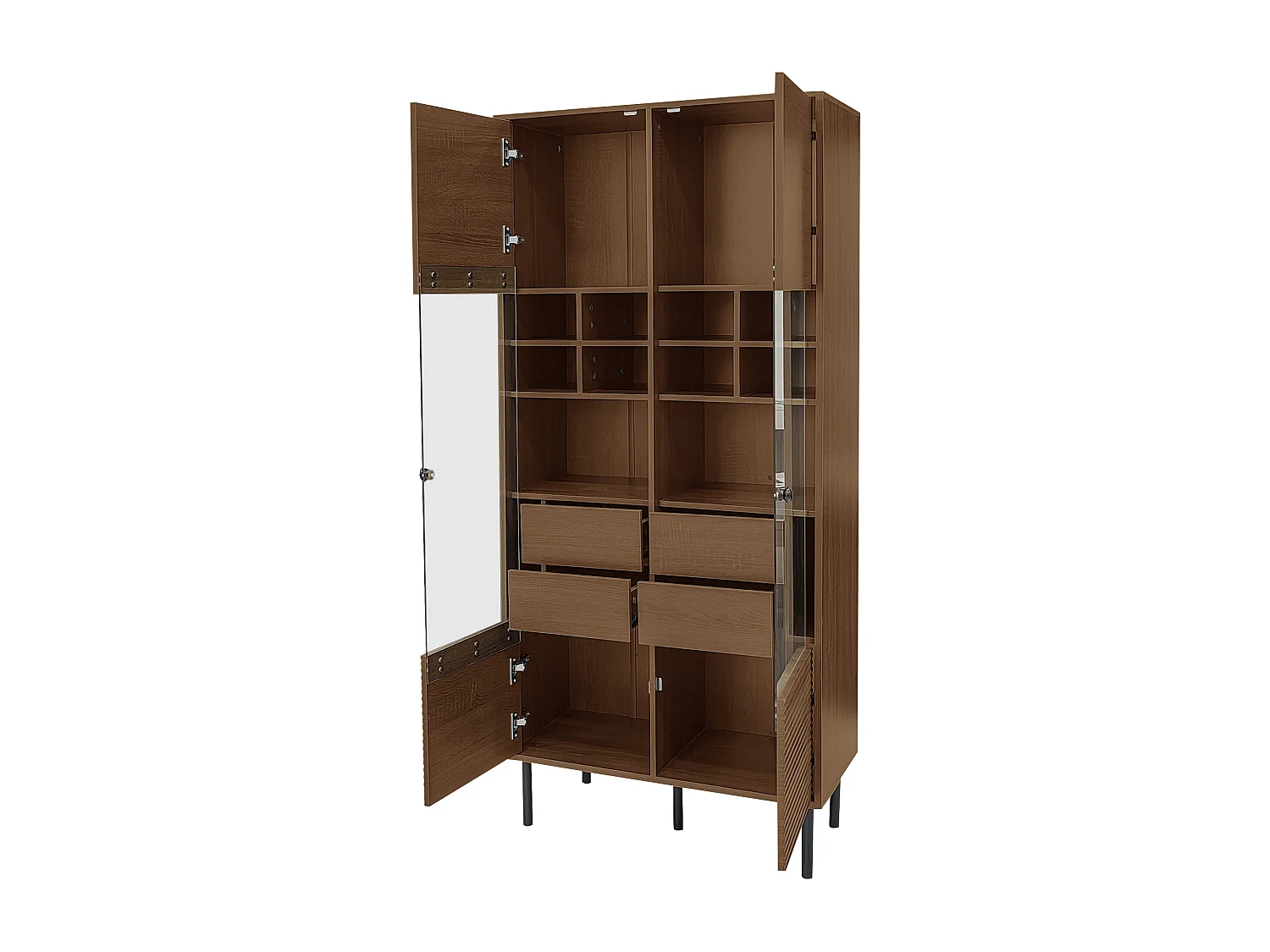 Vetrina riutilizzabile con finitura noce - 75,5 x 35 x 164,5 cm - frontale in vetro + ripiano + cassetto nascosto - MDF - naturale