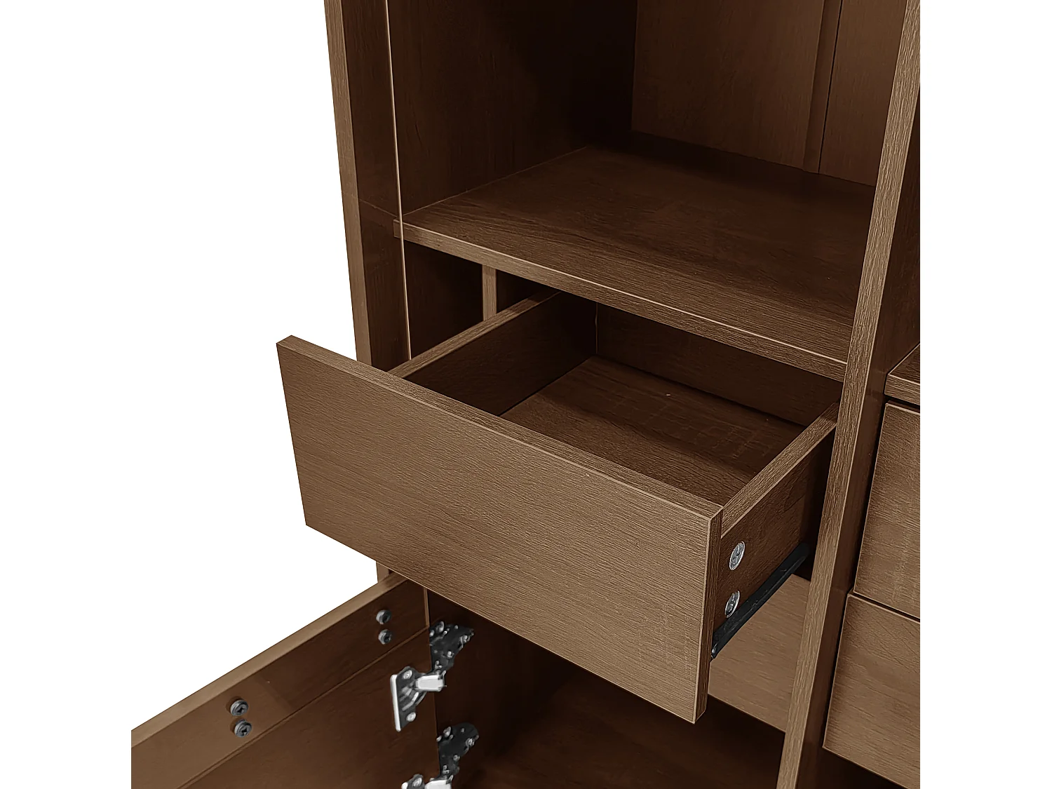 Vetrina riutilizzabile con finitura noce - 75,5 x 35 x 164,5 cm - frontale in vetro + ripiano + cassetto nascosto - MDF - naturale