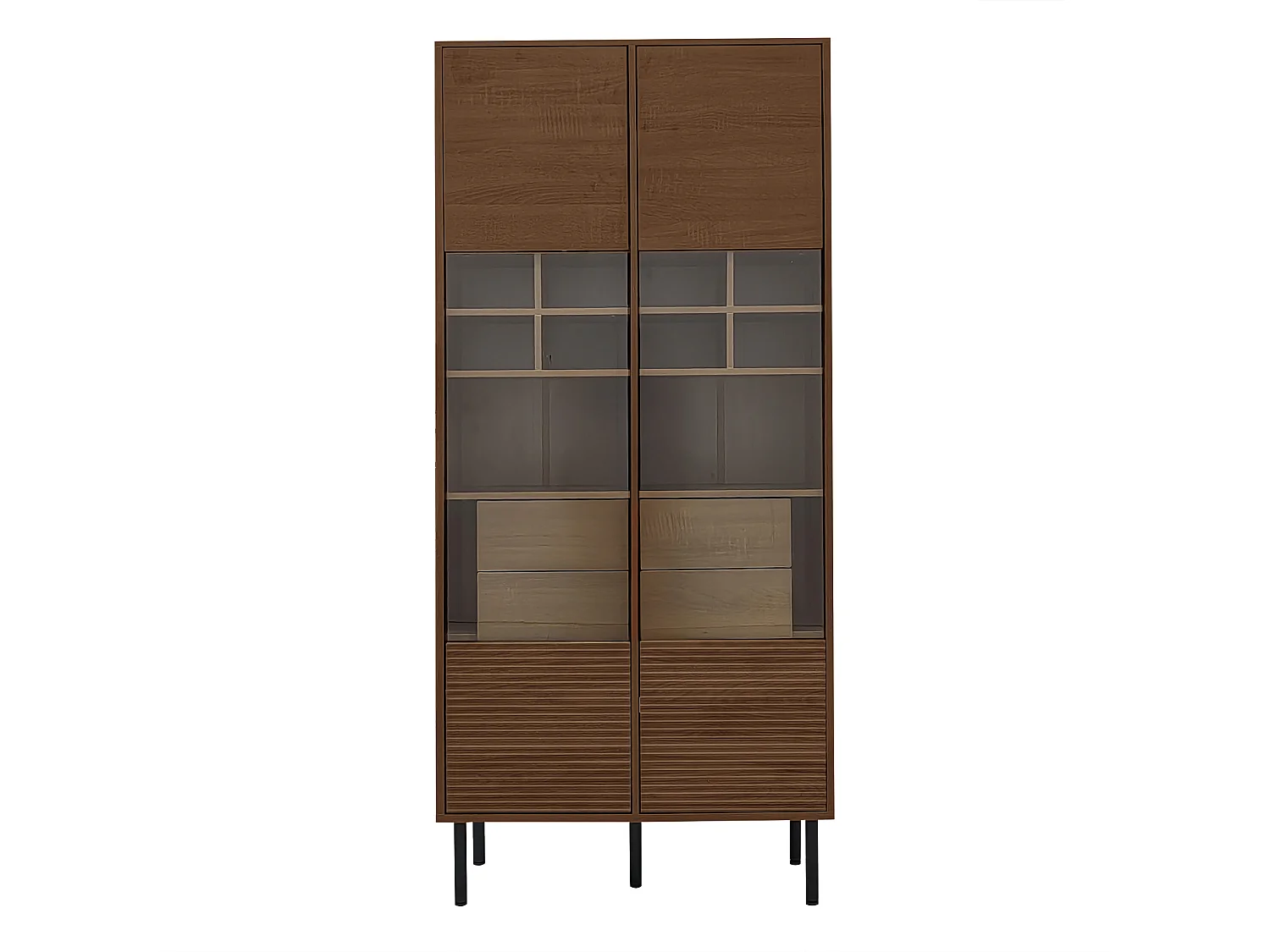 Vetrina riutilizzabile con finitura noce - 75,5 x 35 x 164,5 cm - frontale in vetro + ripiano + cassetto nascosto - MDF - naturale