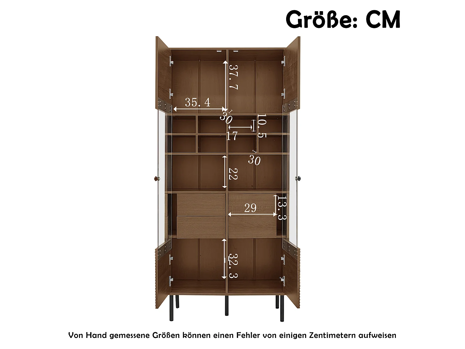 Vetrina riutilizzabile con finitura noce - 75,5 x 35 x 164,5 cm - frontale in vetro + ripiano + cassetto nascosto - MDF - naturale