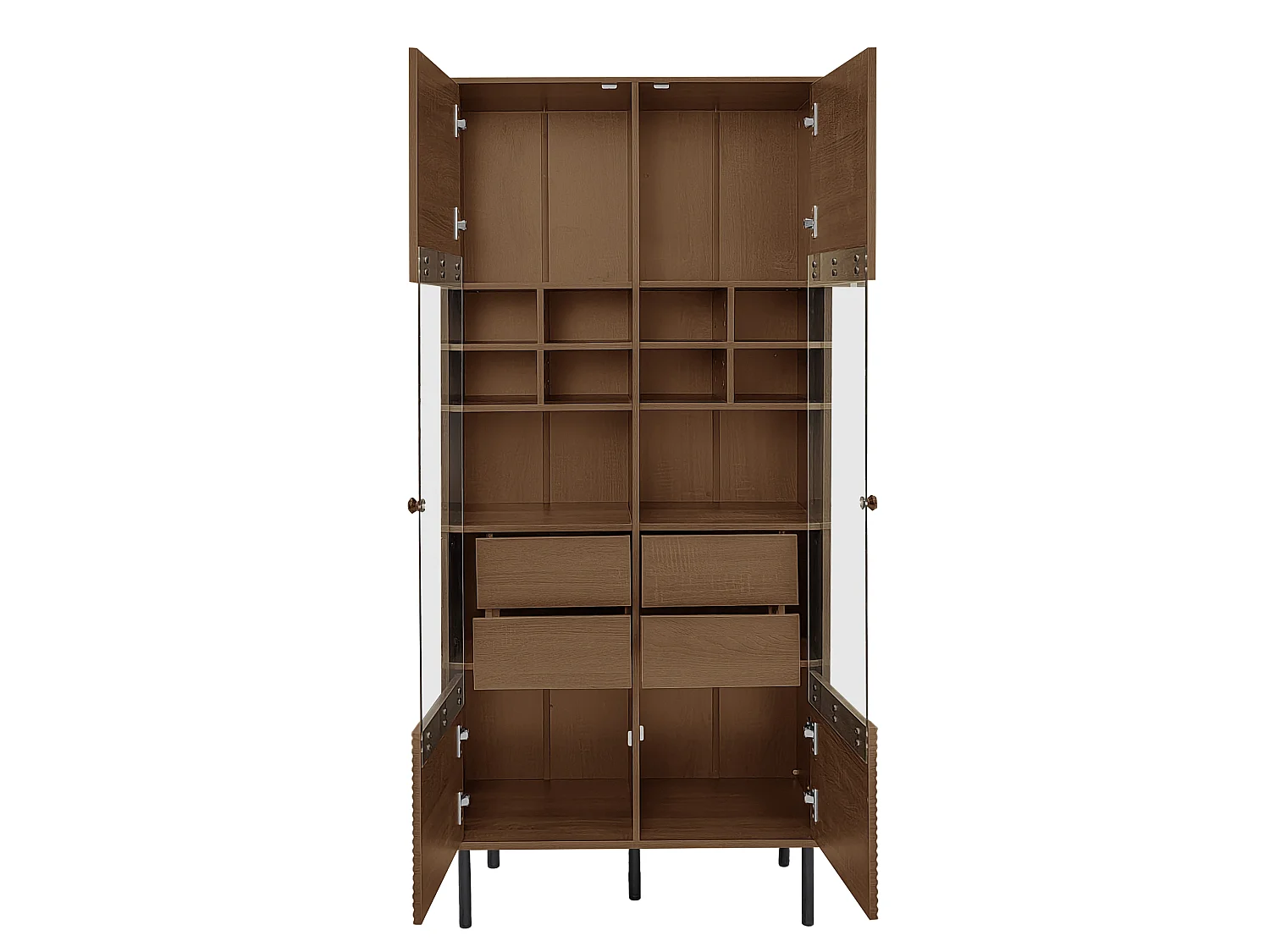 Vetrina riutilizzabile con finitura noce - 75,5 x 35 x 164,5 cm - frontale in vetro + ripiano + cassetto nascosto - MDF - naturale