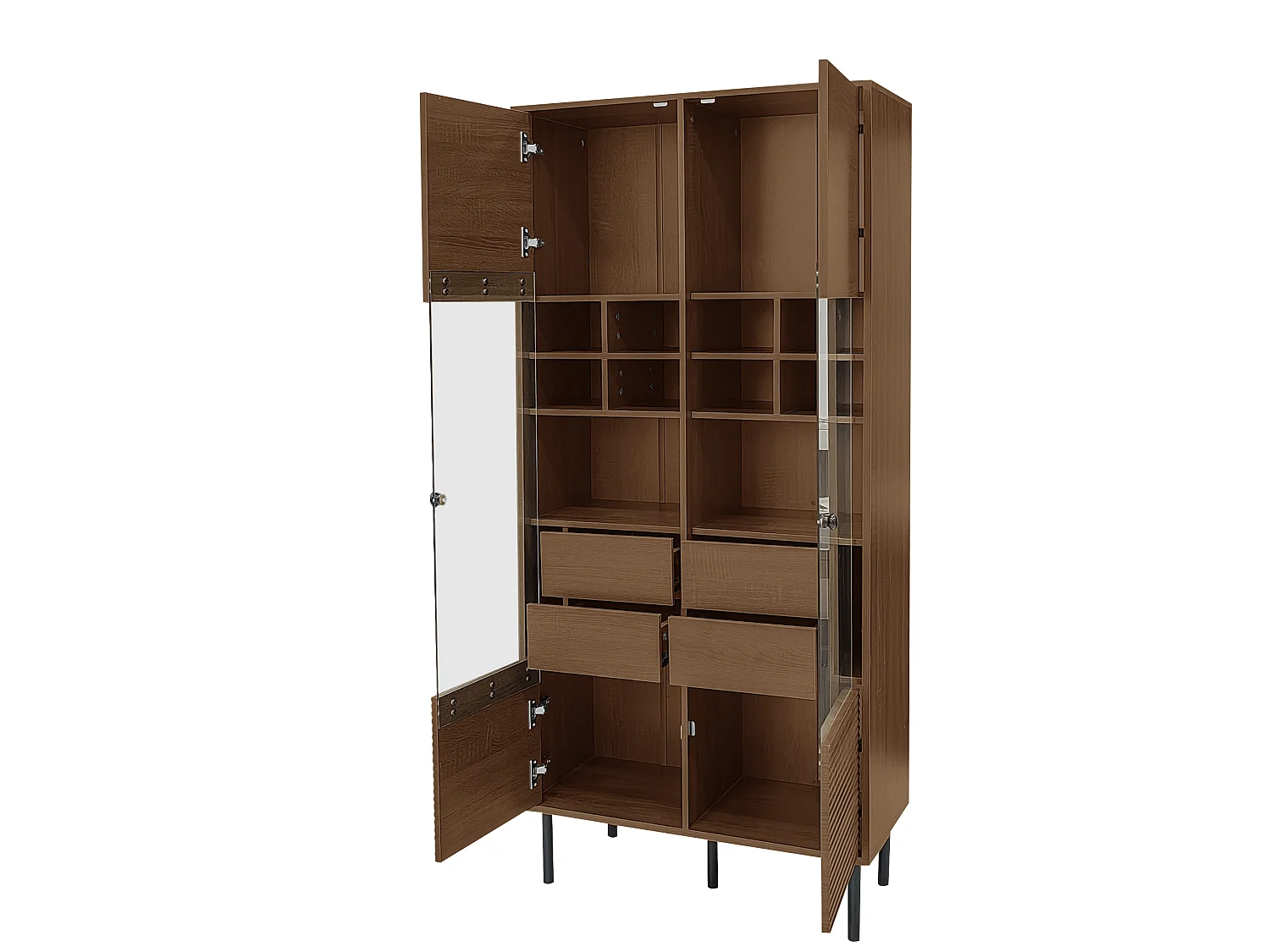 Vetrina riutilizzabile con finitura noce - 75,5 x 35 x 164,5 cm - frontale in vetro + ripiano + cassetto nascosto - MDF - naturale