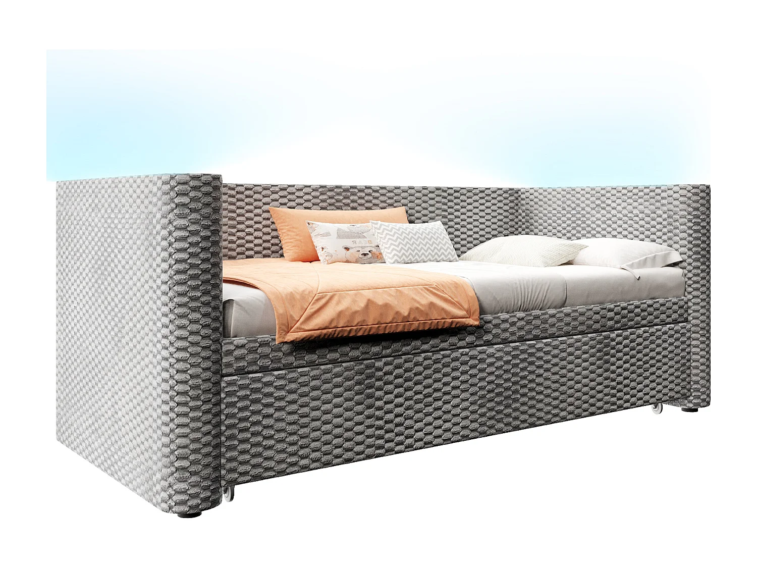 Canapé-lit gigogne pour enfant - 90/180 x 200 cm - avec Leds + sommier à lattes - velours - gris