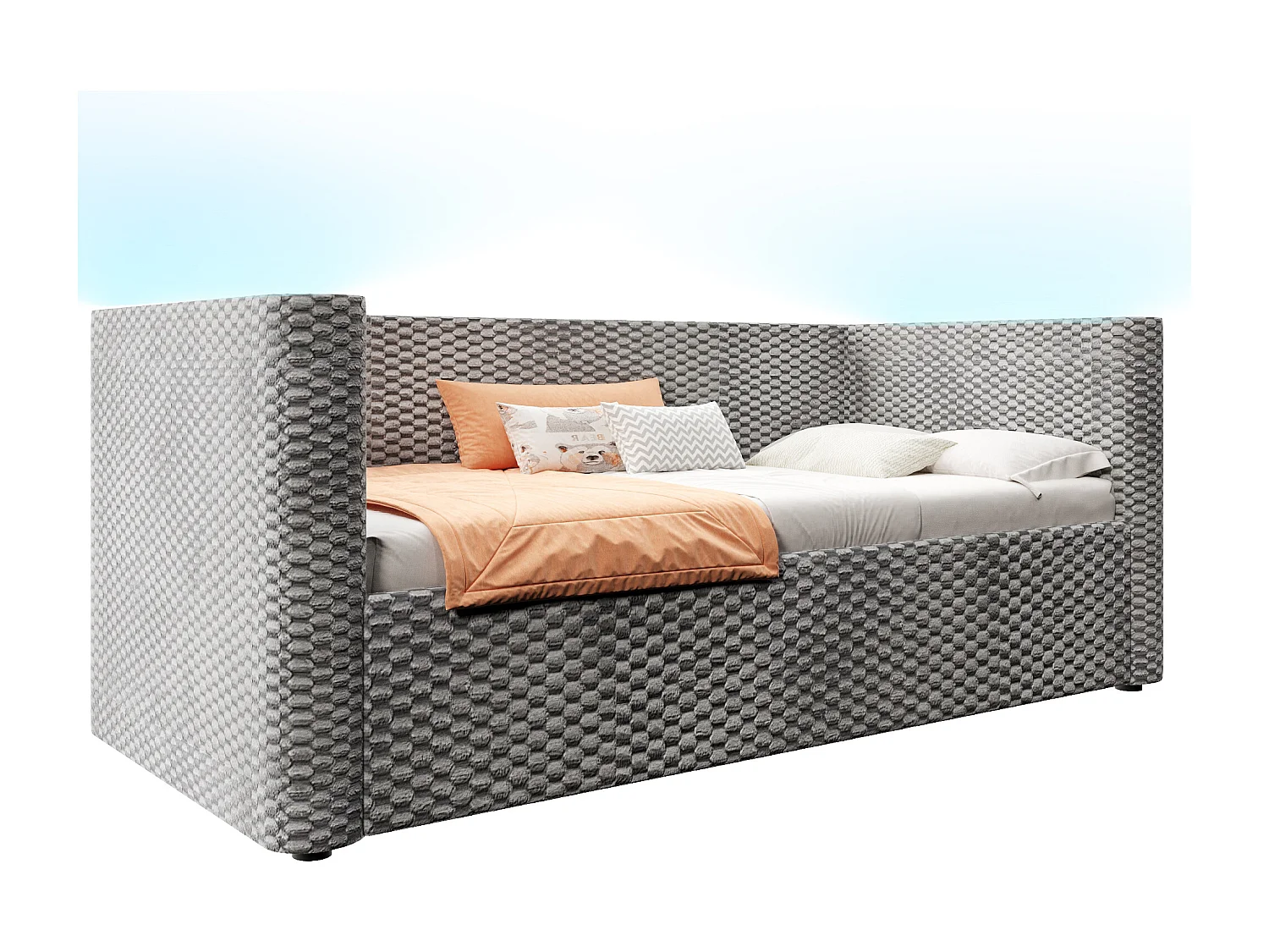 Kinderschlafsofa mit Stauraum – 90 x 200 cm – mit LED-Beleuchtung, hydraulischer Staufunktion und Lattenrost – Samt – grau