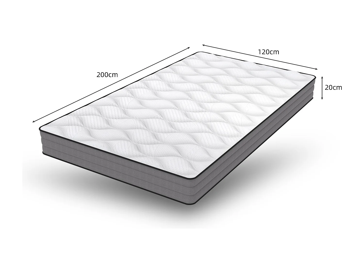 Matelas à ressorts ensachés 120x200 cm H3, 20 cm, 1000 ressorts, housse en Lyocell, 7 zones, certifié Oeko-TEX - Confort optimal pour un sommeil de qualité.