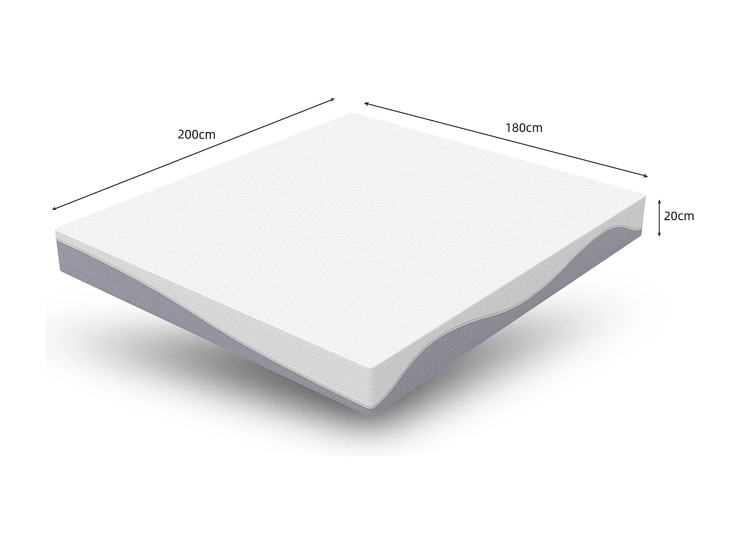 Matelas en mousse 180x200 cm, confort moyen H3/H4, hauteur 20 cm, certifié Oeko-TEX, réversible, housse amovible, gris et blanc.