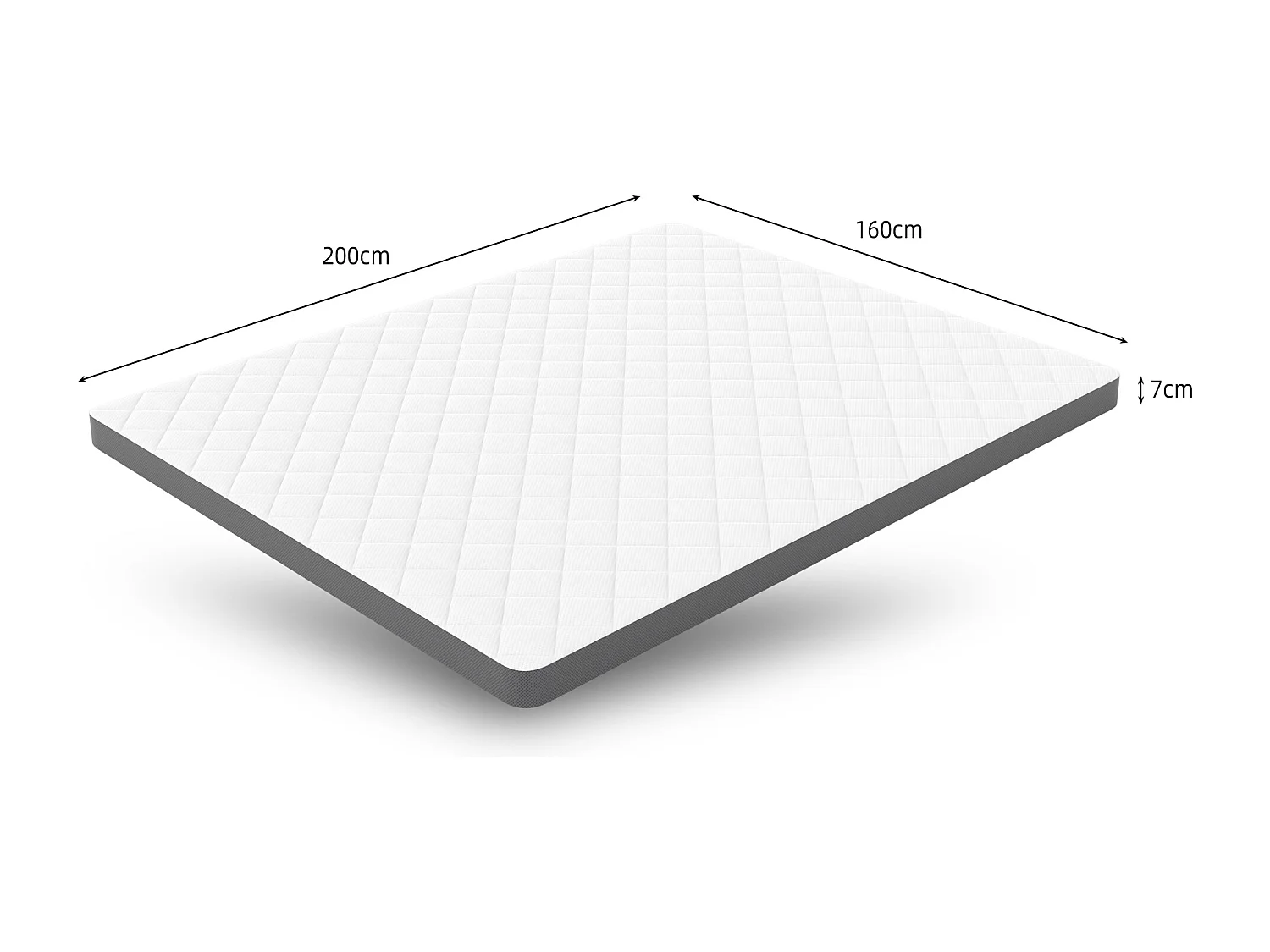 Matelas confortable H3, soutien moyen, certifié Eco-Tex, hauteur 7 cm, taille 160x200 cm, mousse à 7 zones, soutien efficace pour la taille.