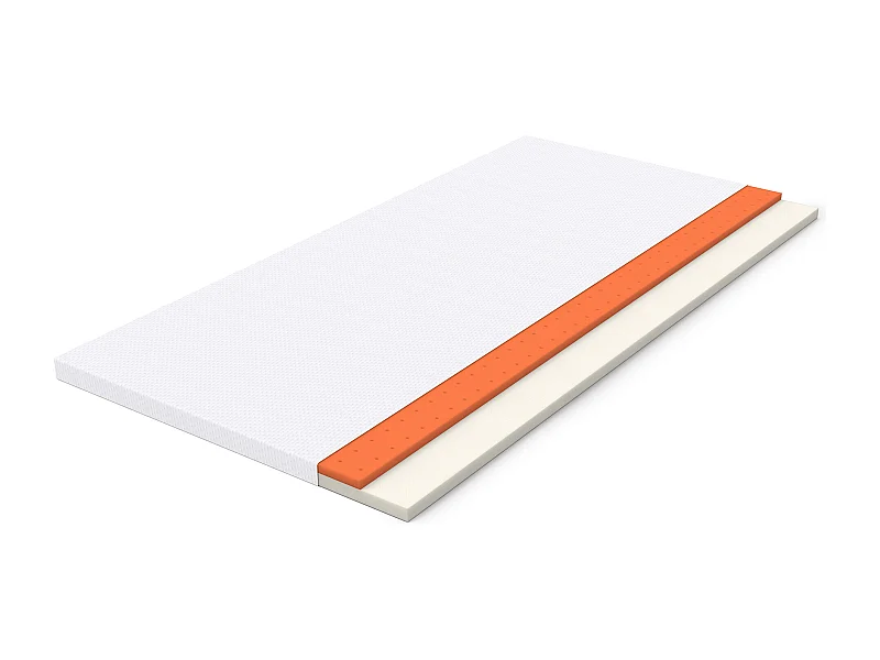 Colchão H3 confortável, suporte médio, certificado Eco-Tex, lavável, 5 cm de altura, tamanho 140x200 cm, espuma laranja, colchão branco.