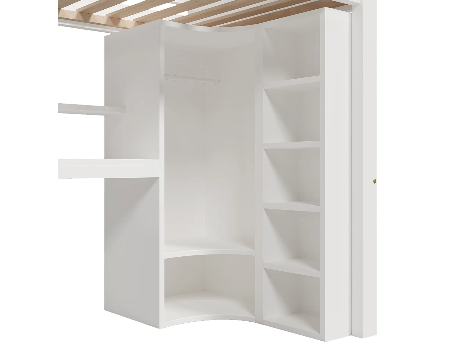 Cama alta infantil - 90 x 200 cm - con LED + armario + escritorio + cajones + estantería - madera - blanco