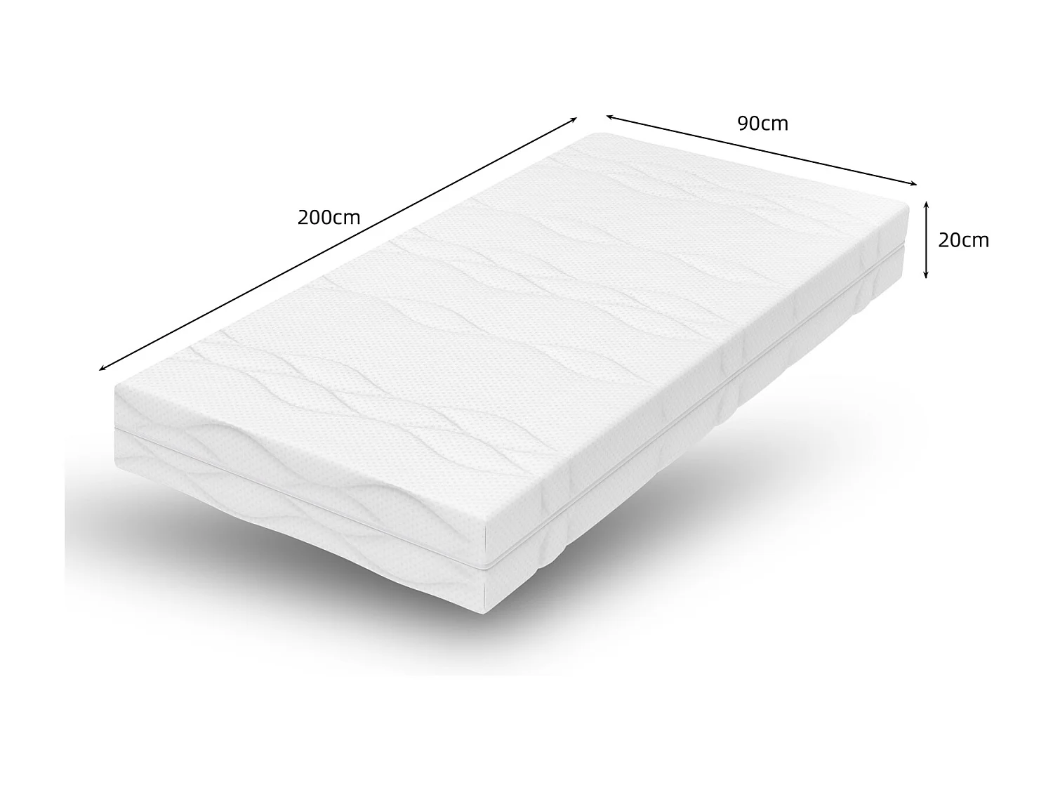 Matelas 90x200 cm à ressorts ensachés H3, 7 zones ergonomiques, hauteur 20 cm, certifié Öko-Tex - Confort optimal et soutien renforcé pour un sommeil réparateur.