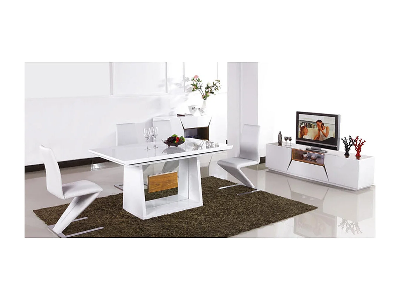 Table à manger extensible bois/laqué MANDY- Chêne/Blanc - Blanc