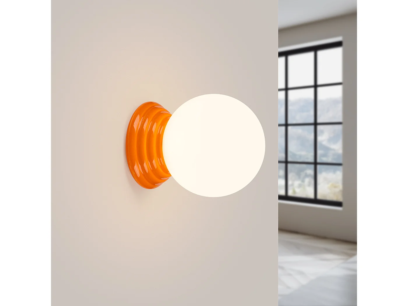 Lámpara de pared Zori minimalista de cerámica/vidrio vidriado - 1 fuentes luminosas - L.12 x A.12 cm - naranja