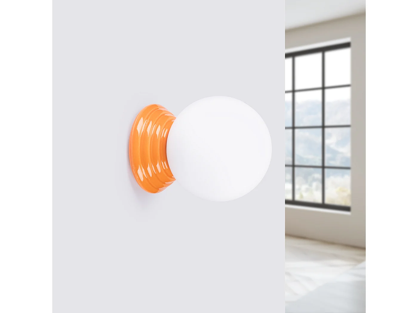 Applique minimaliste en céramique émaillée/verre - 1 sources lumineuses - L.12 x H.12 cm - orange