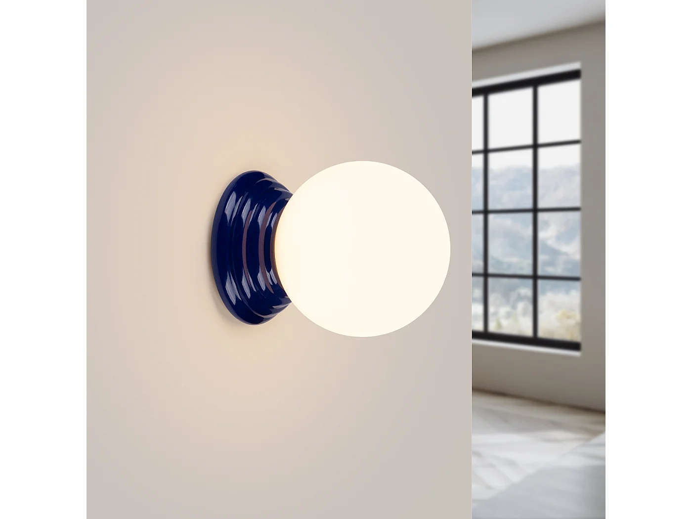 Lámpara de pared Zori minimalista de cerámica/vidrio vidriado - 1 fuentes luminosas - L.12 x A.12 cm - ultramarino
